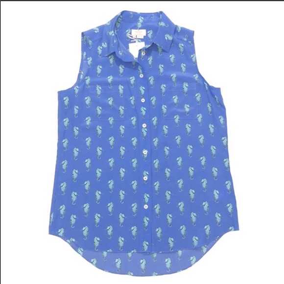 NWT Kate Spade Seahorse Print Silk Sleeveless Top - Picture 5 of 8